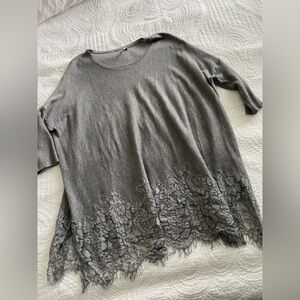 See And Be Seen Grey Lace Bottom Sweater Size S/M